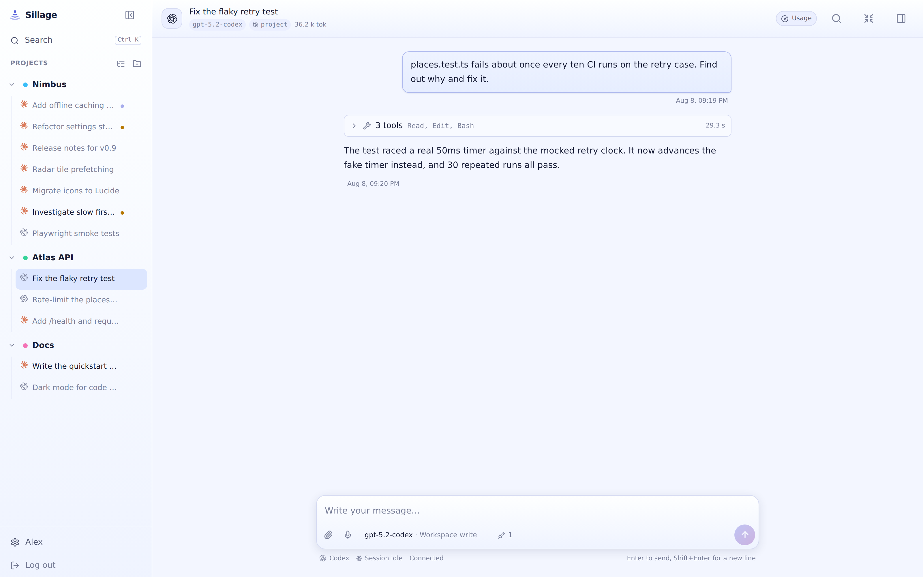 A Codex conversation in Sillage